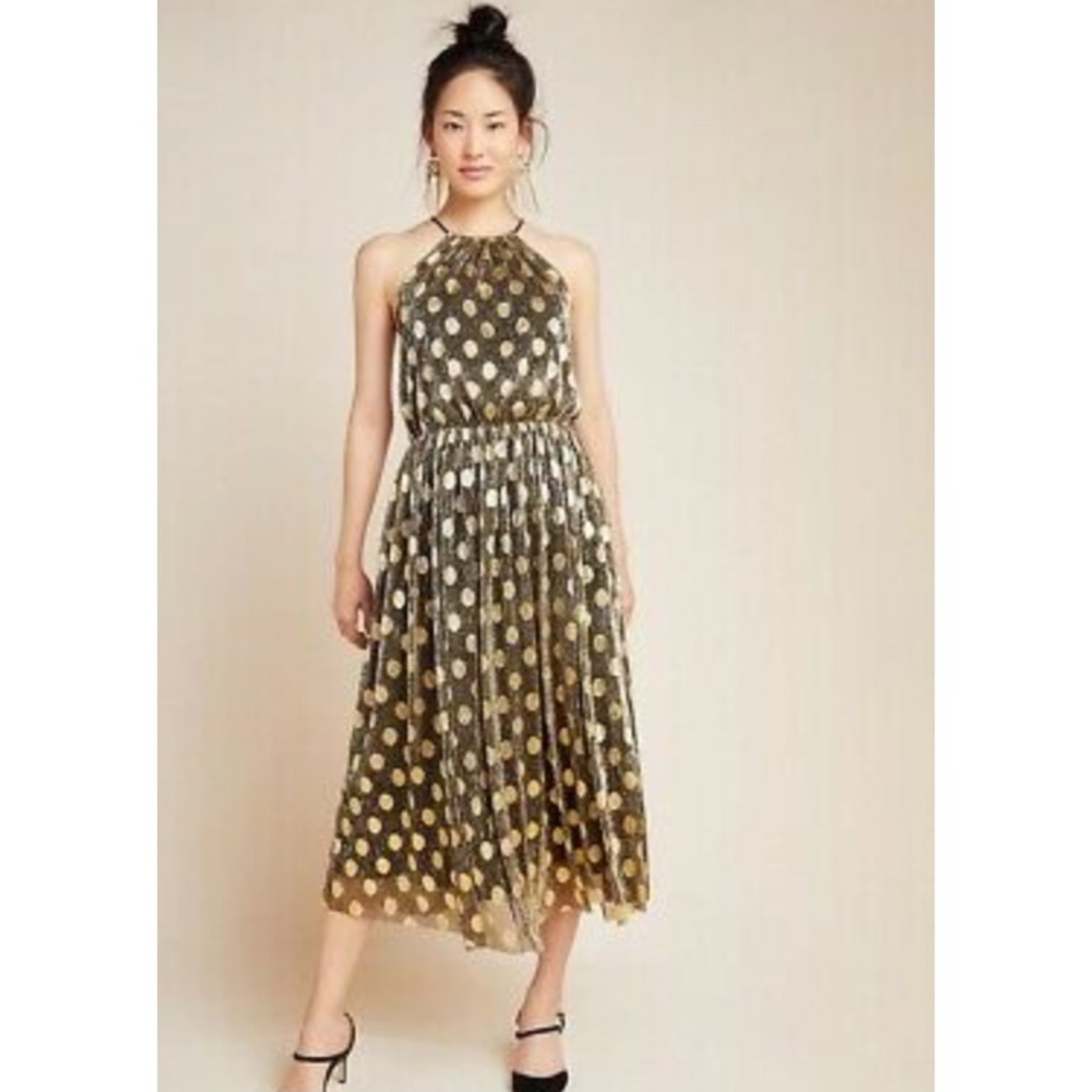 Gold Polkadot holiday Anthropologie dress